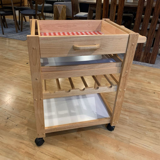 Blond wood Rolling Cart with Checkerboard Design on Top