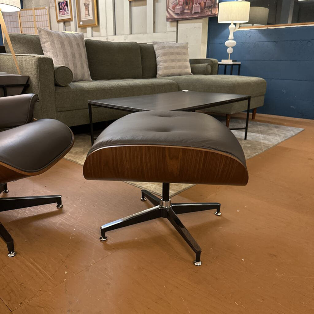 Eames Style Lounge Chair with Ottoman - Brown Leather