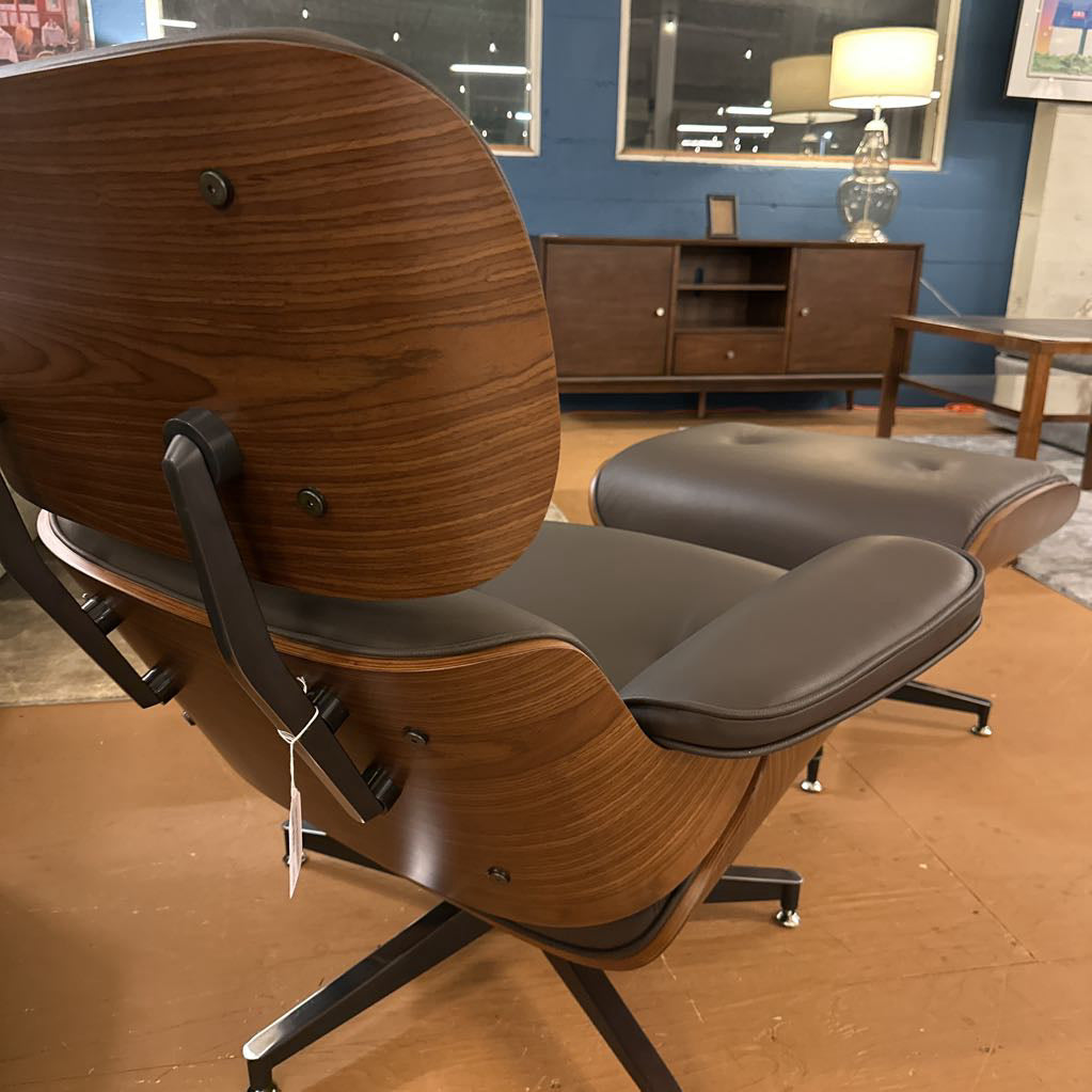 Brown Leather Bentwood Lounge Chair & Ottoman U ACCENT CHAIRS