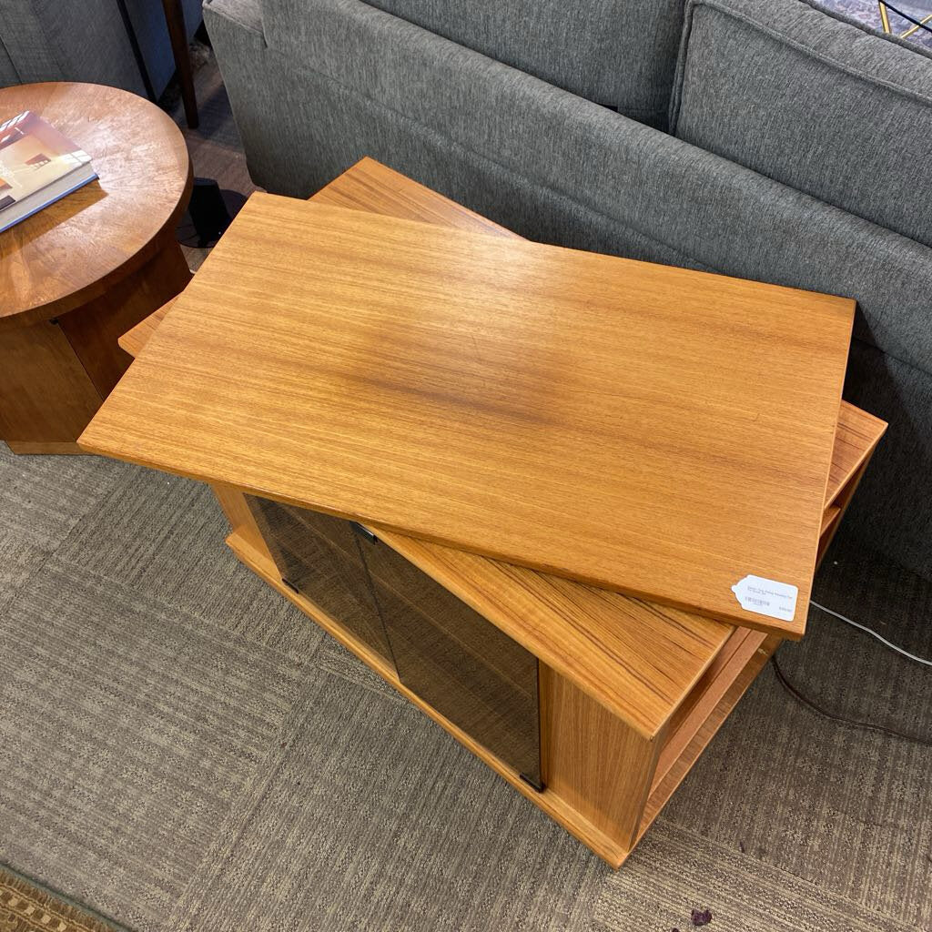 Danish Teak Rolling Rotating Top TV Stand