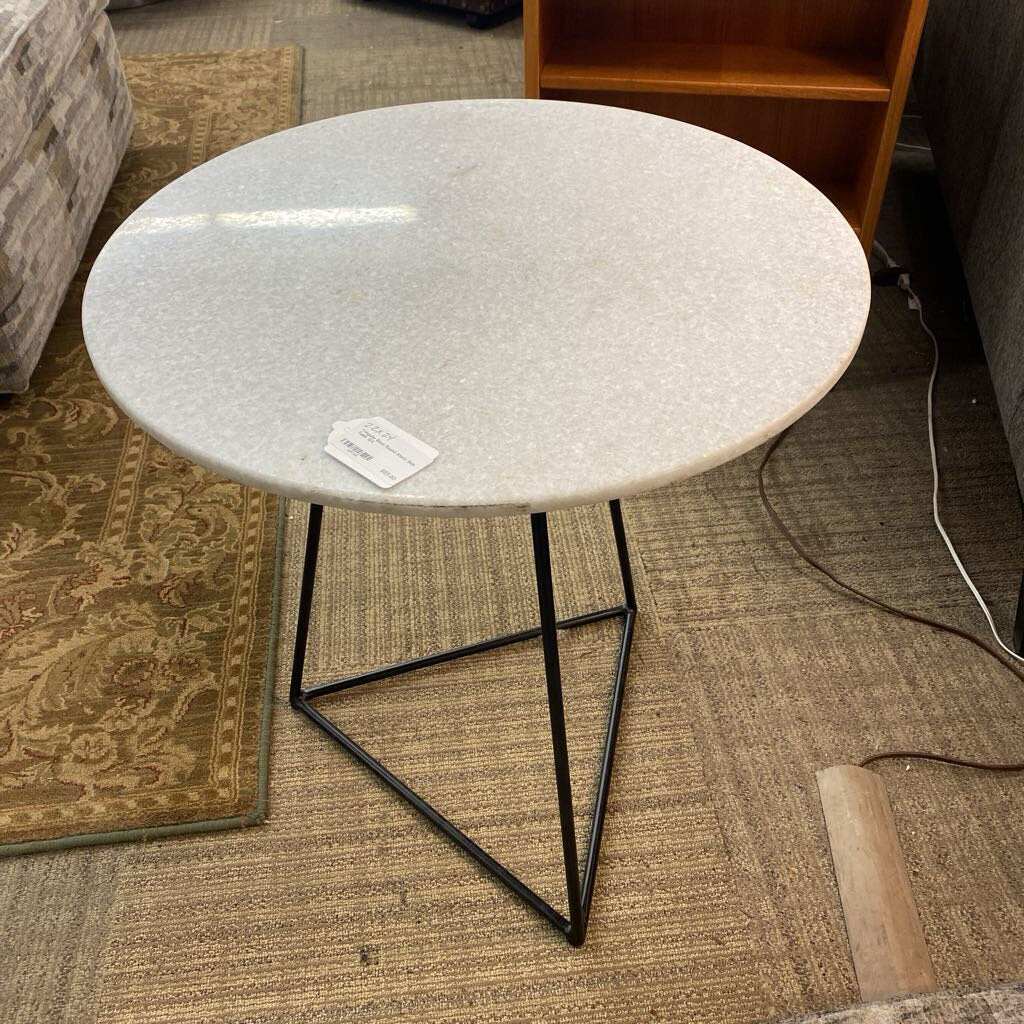 Tringular Base Round Stone Side Table