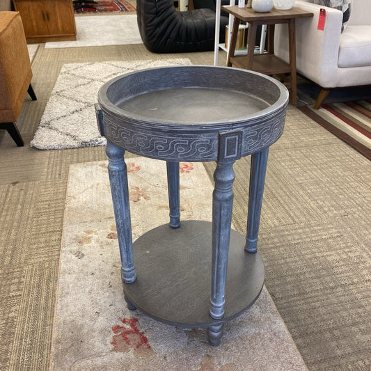 Grey Fluted Column Side Table w/Shelf C SIDE TABLES
