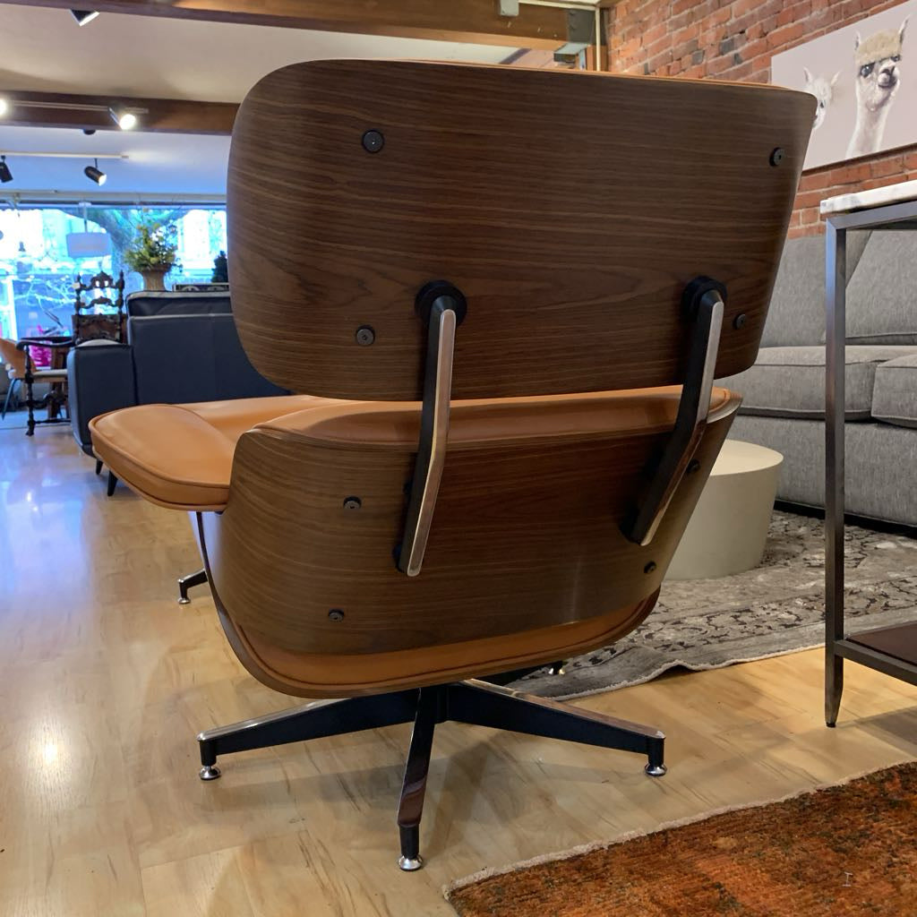 Orange Leather Bentwood Lounge Chair & Ottoman