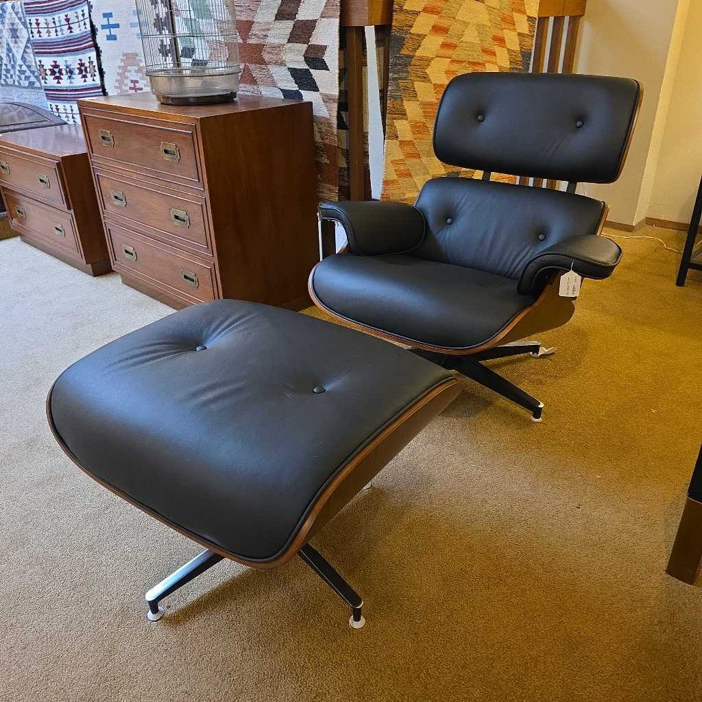 Black Leather Bentwood Lounge Chair & Ottoman U ACCENT CHAIRS