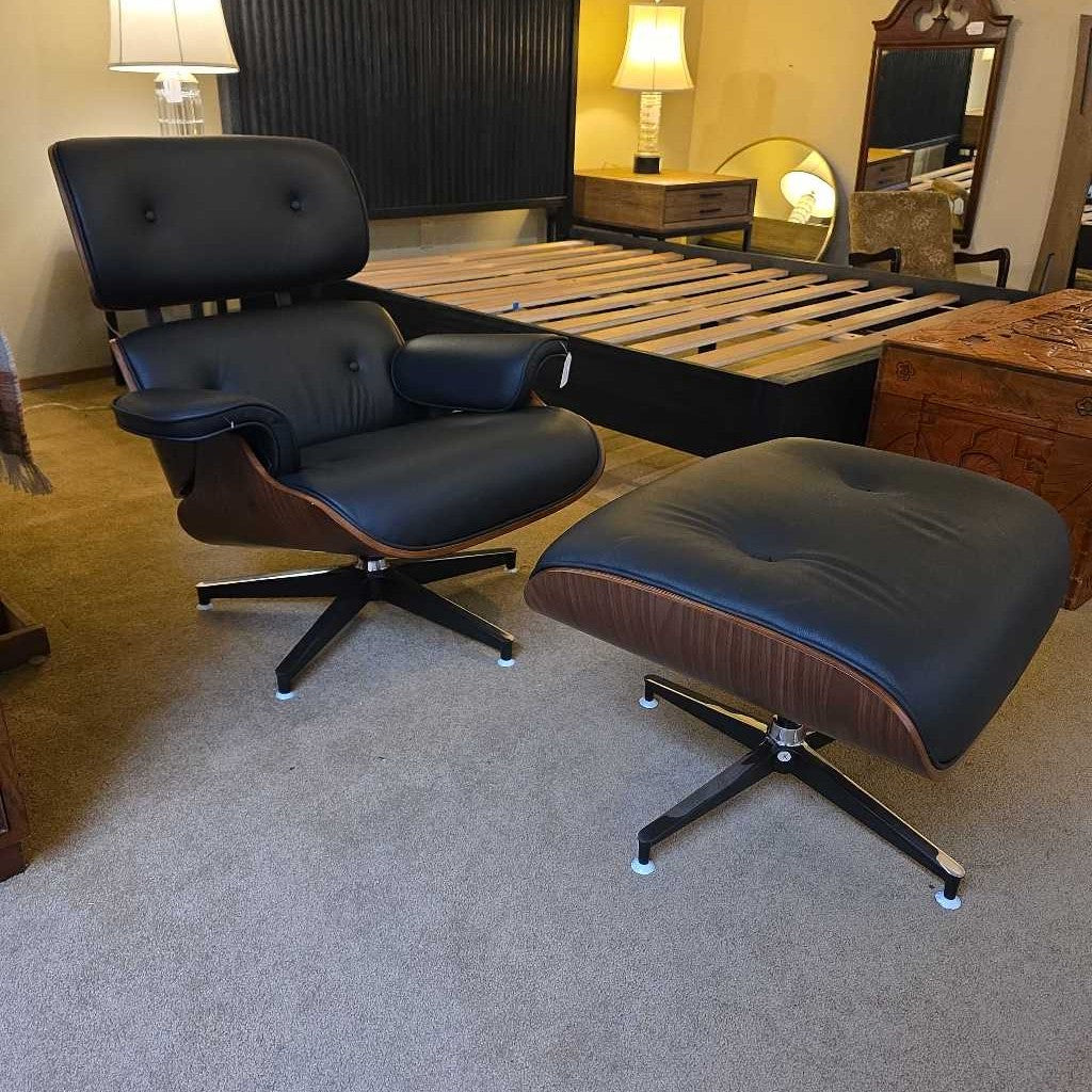 Black Leather Bentwood Lounge Chair & Ottoman U ACCENT CHAIRS