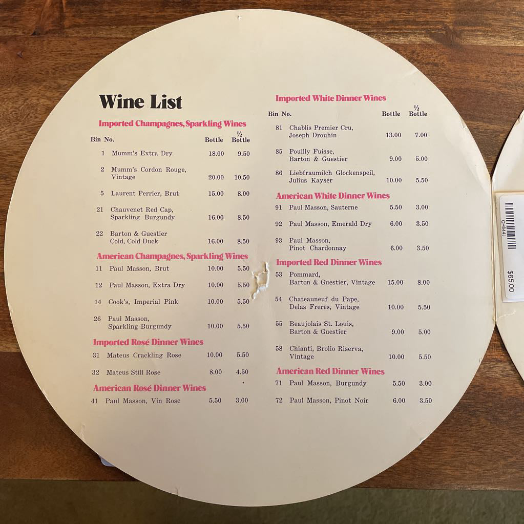Wine list on a wooden surface