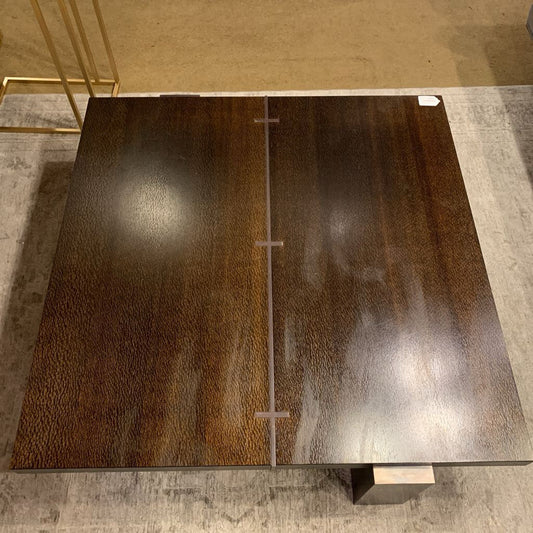 David Gulassa Bird's Eye Mahogany & Blackened Steel Square Coffee Table
