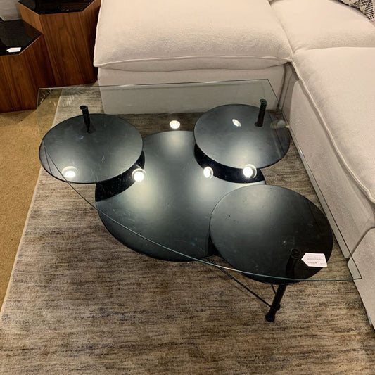 Vintage Roche Bobois Glass & Black Geometric Coffee Table