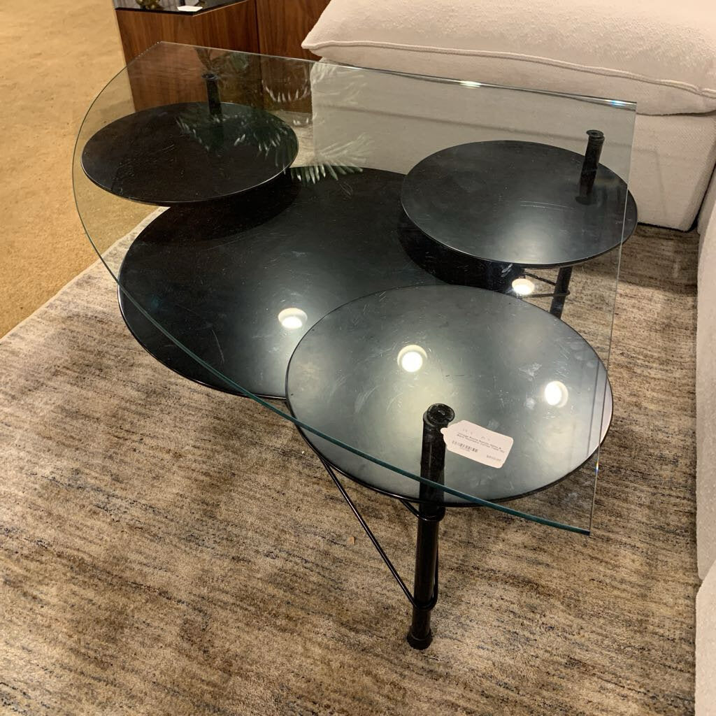 Vintage Roche Bobois Glass & Black Geometric Coffee Table