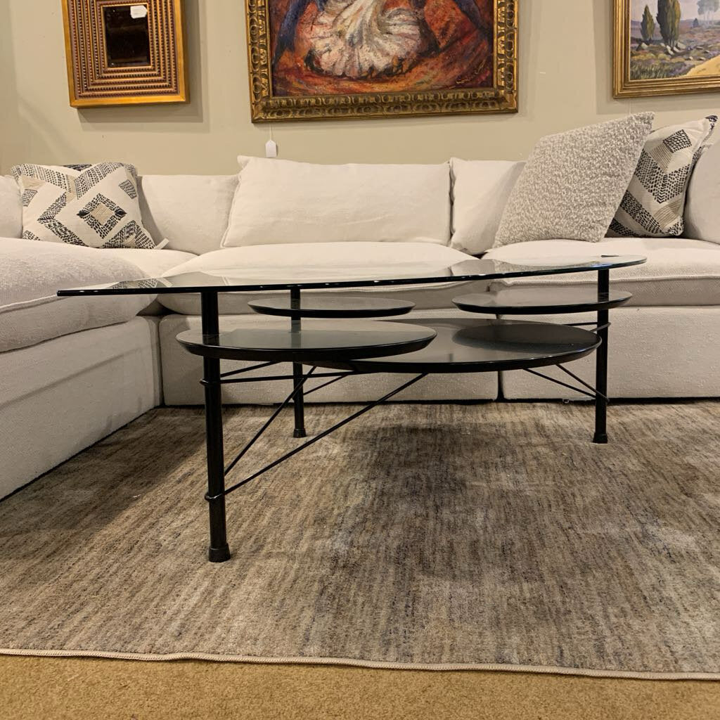 Vintage Roche Bobois Glass & Black Geometric Coffee Table