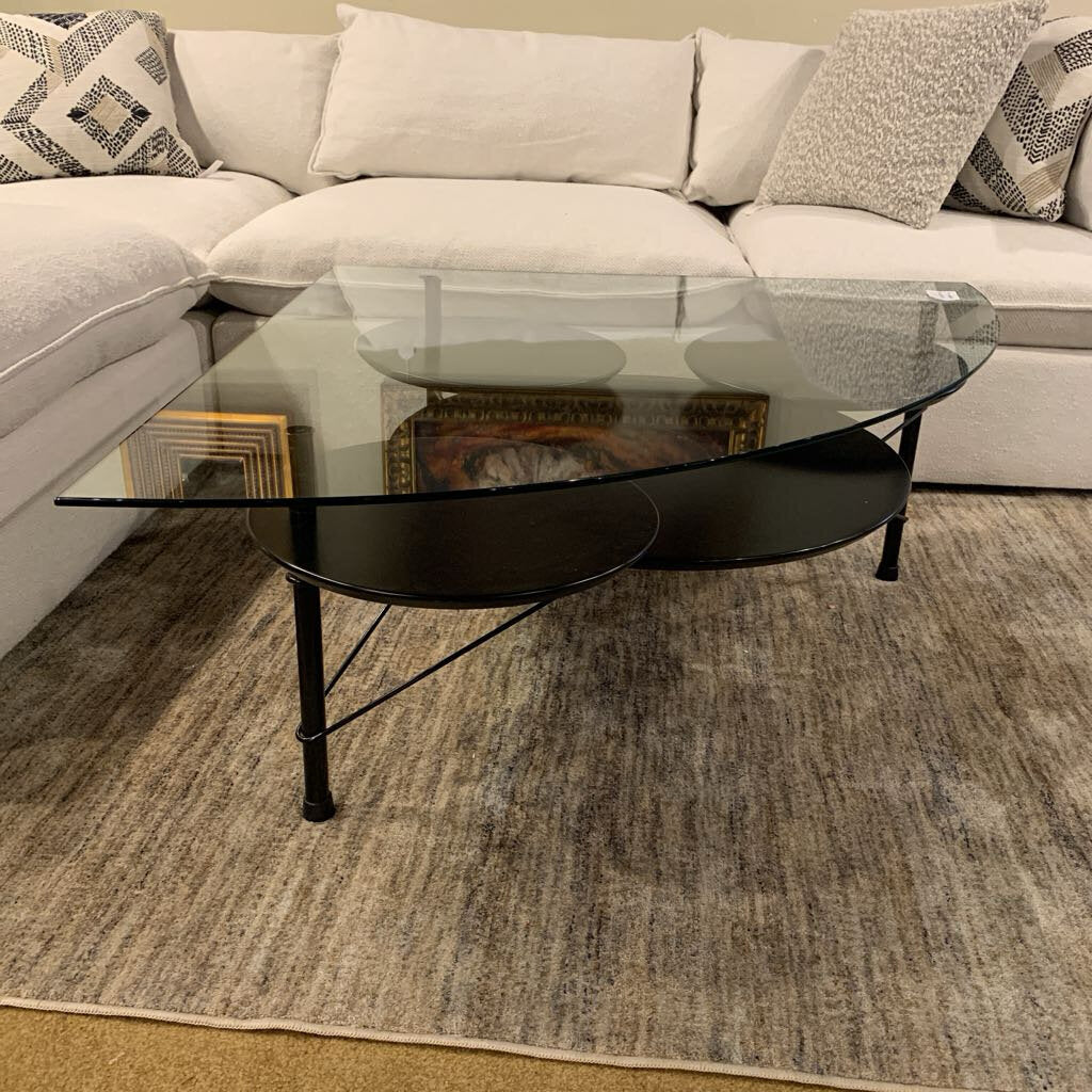 Vintage Roche Bobois Glass & Black Geometric Coffee Table