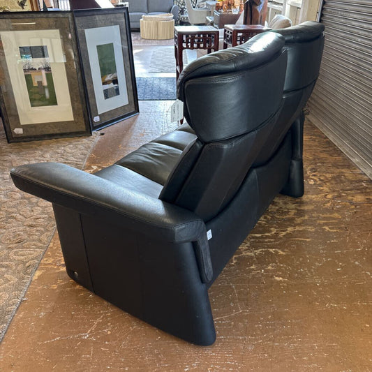 stressless black leather reclining loveseat