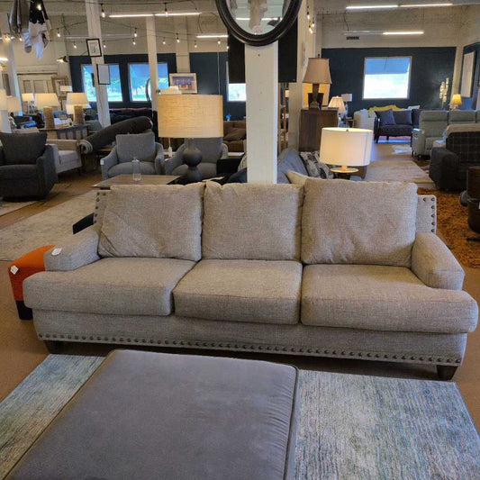 Beige Nailhead Chevron Pattern Sofa U SOFAS