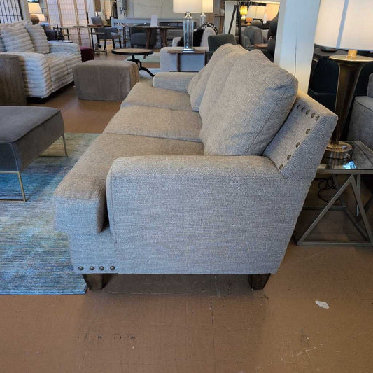 Beige Nailhead Chevron Pattern Sofa