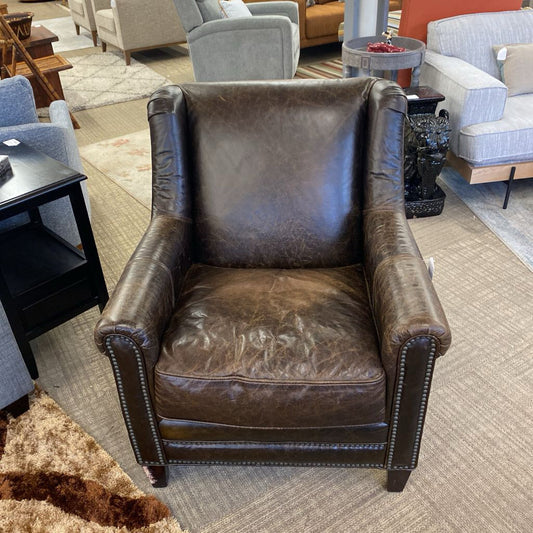 Deep Brown Leather Nailhead Armchair