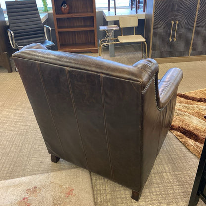 Deep Brown Leather Nailhead Armchair
