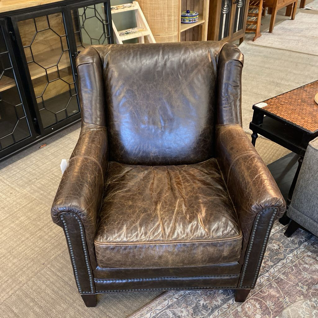 Deep Brown Leather Nailhead Armchair