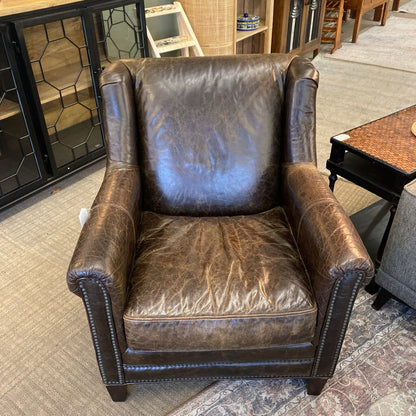 Deep Brown Leather Nailhead Armchair