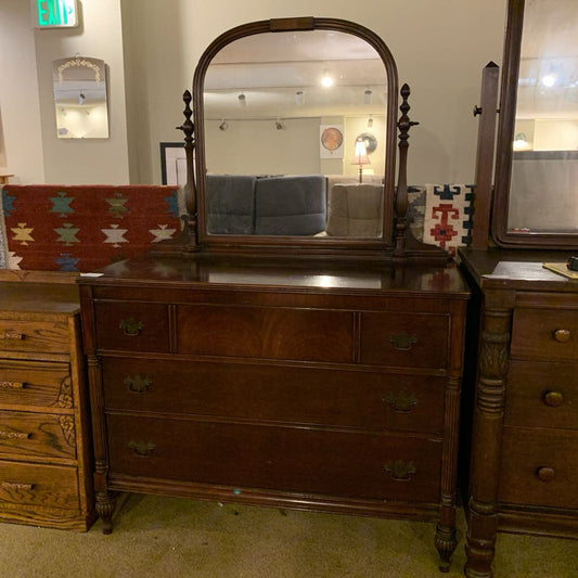 Dark Wood Chest of Drawers w/Mirror