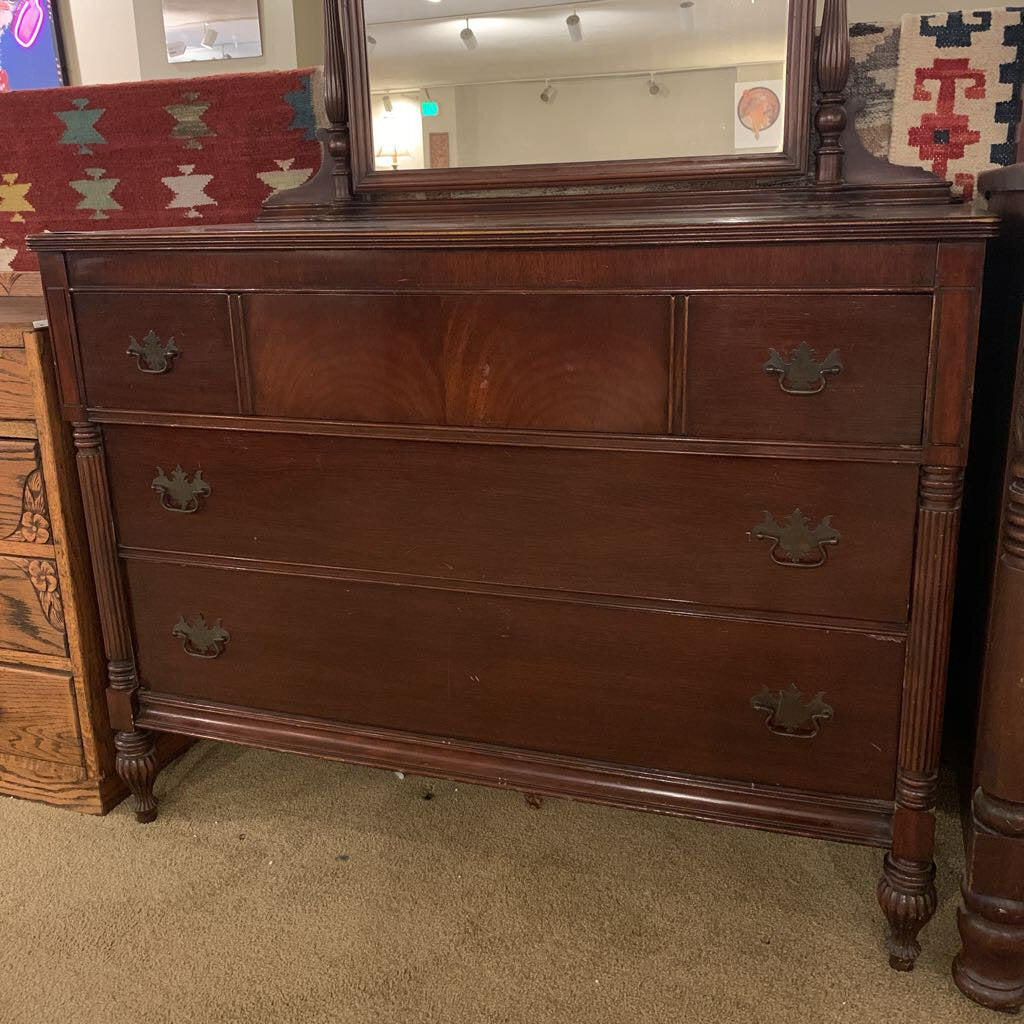 Dark Wood Chest of Drawers w/Mirror