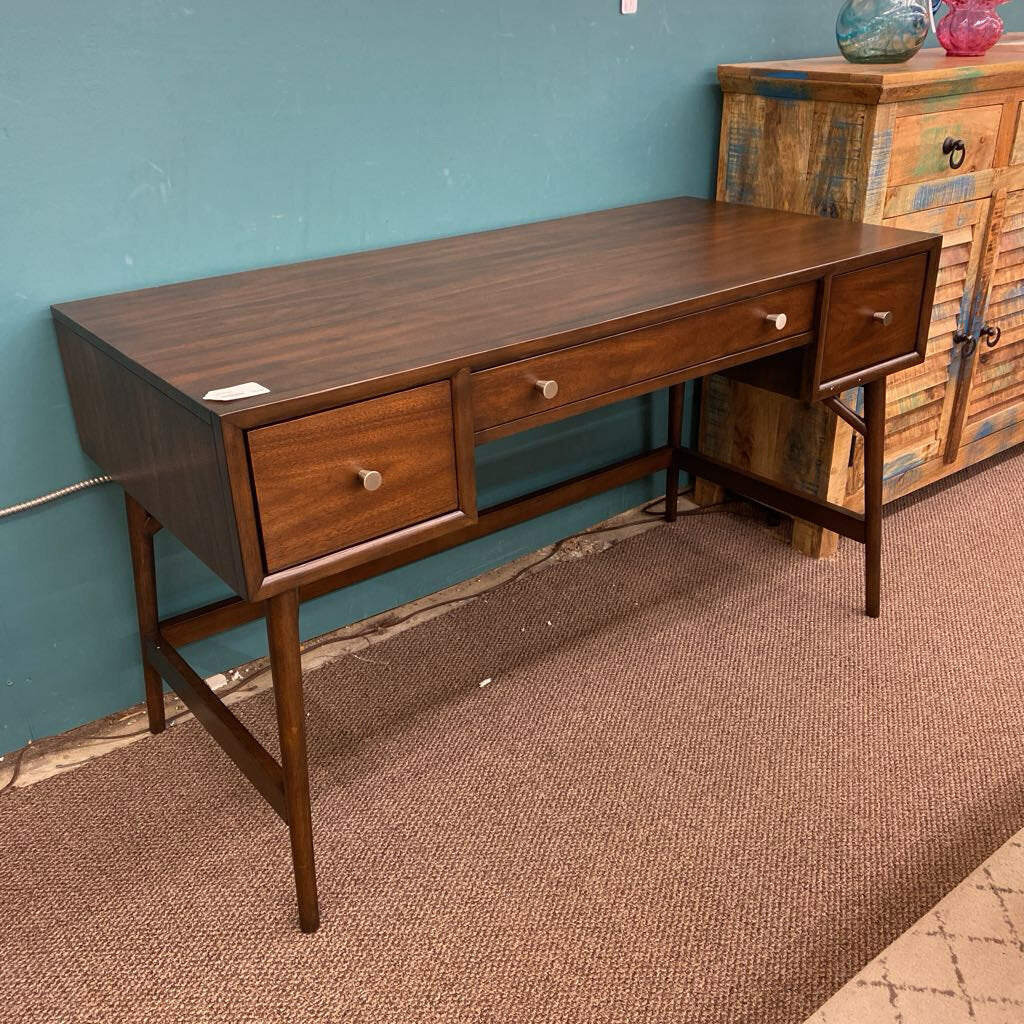 Brown wood writing desk with drawers