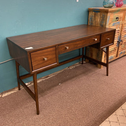 Brown wood writing desk with drawers