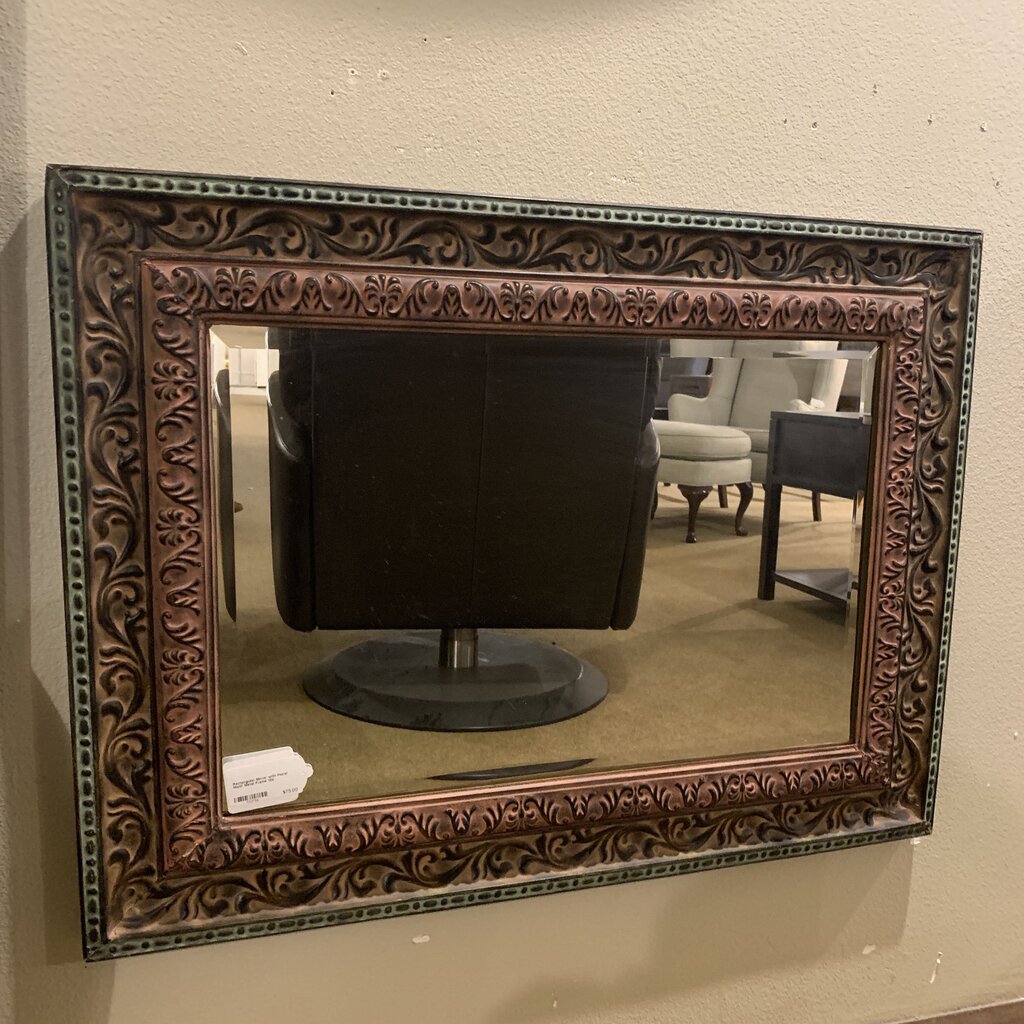 Rectangular Mirror with Floral Motif Metal Frame