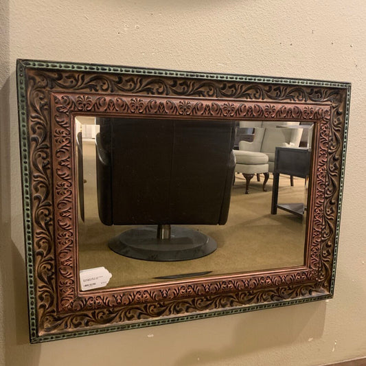 Rectangular Mirror with Floral Motif Metal Frame