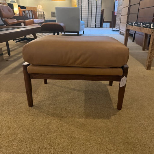Wood and Chestnut Leather Ottoman