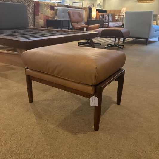 Wood and Chestnut Leather Ottoman