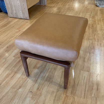 Wood and Chestnut Leather Ottoman