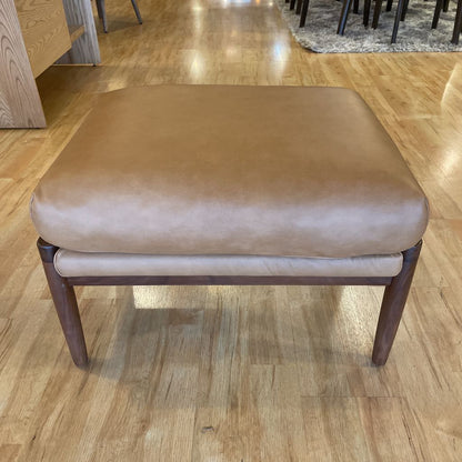 Wood and Chestnut Leather Ottoman