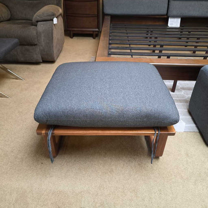 Outdoor Acacia and Fabric Top Ottoman