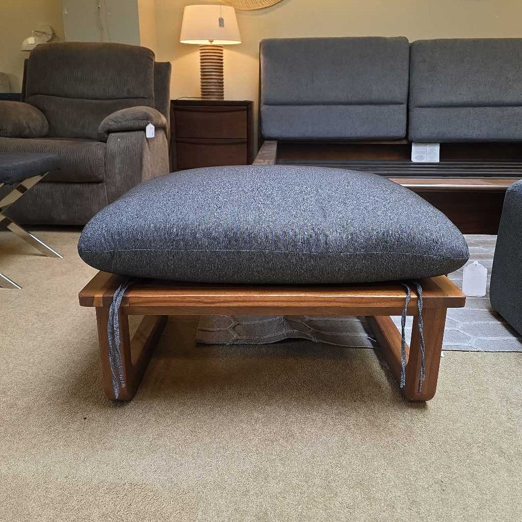 Outdoor Acacia and Fabric Top Ottoman