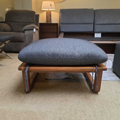 Outdoor Acacia and Fabric Top Ottoman
