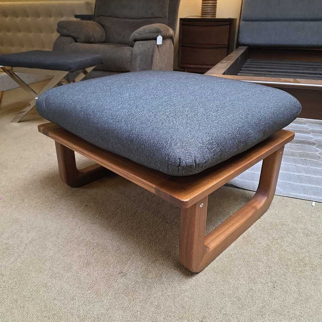 Outdoor Acacia and Fabric Top Ottoman