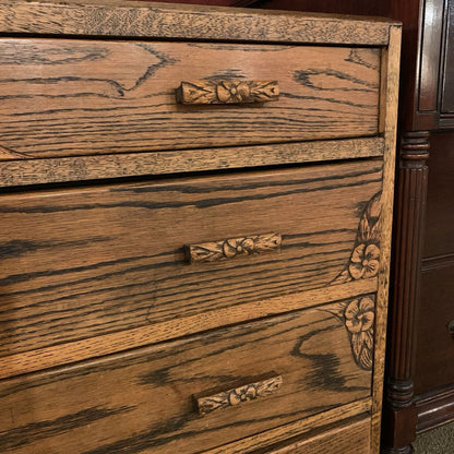 Oak 4 Drawer Chest with Floral Details