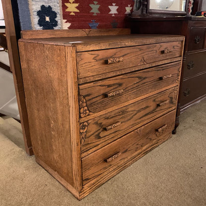 Oak 4 Drawer Chest with Floral Details