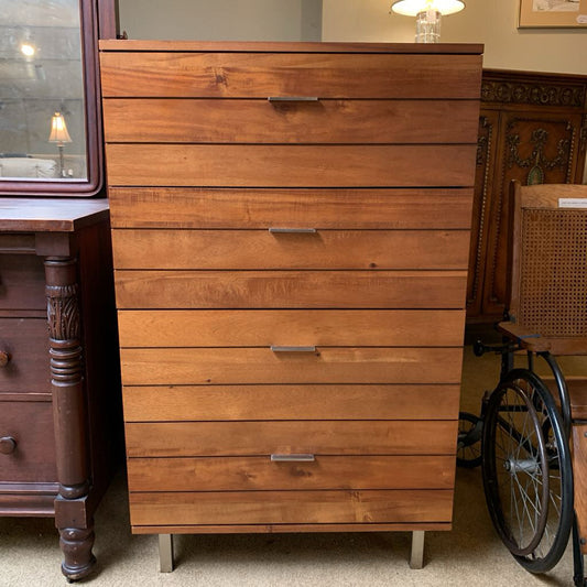 Wood Slat Front 4 Drawer Highboy