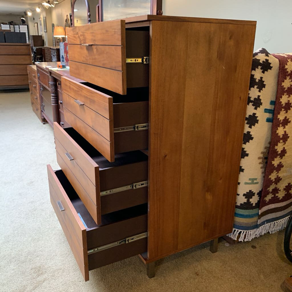 Wood Slat Front 4 Drawer Highboy