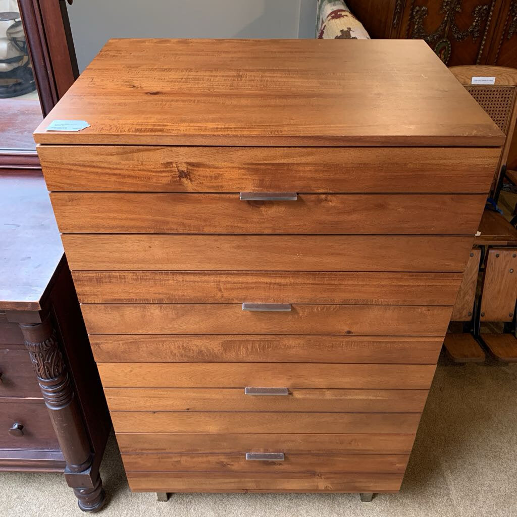 Wood Slat Front 4 Drawer Highboy