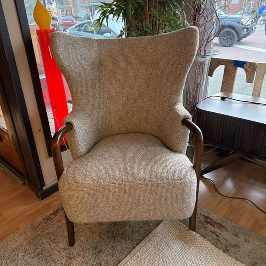 Tan Dark Wood Arm Accent Chair