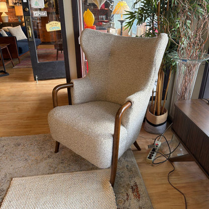 Tan Dark Wood Arm Accent Chair