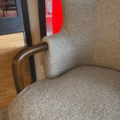 Tan Dark Wood Arm Accent Chair