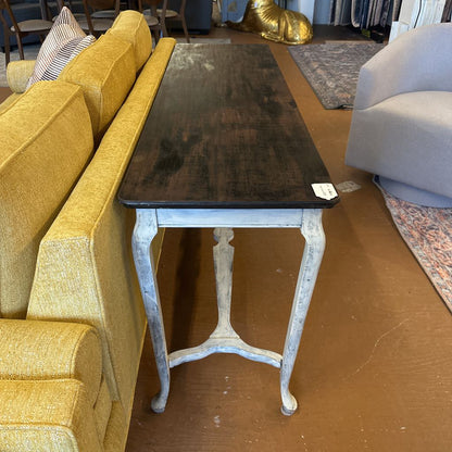rustic long wood top console table