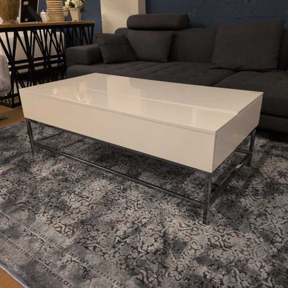 White Top Chrome Base Lift Top Coffee Table