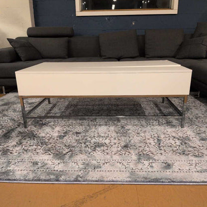 White Top Chrome Base Lift Top Coffee Table