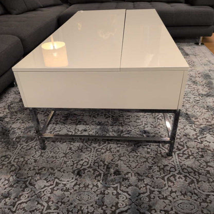 White Top Chrome Base Lift Top Coffee Table