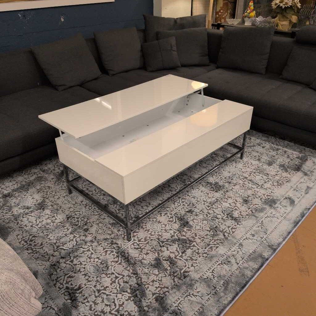 White Top Chrome Base Lift Top Coffee Table