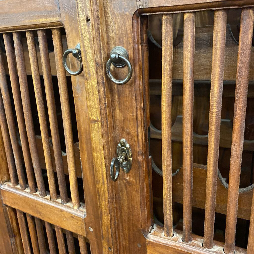 Dark Wood Bamboo Accent Door Wine Cabinet w/Key (AS IS)